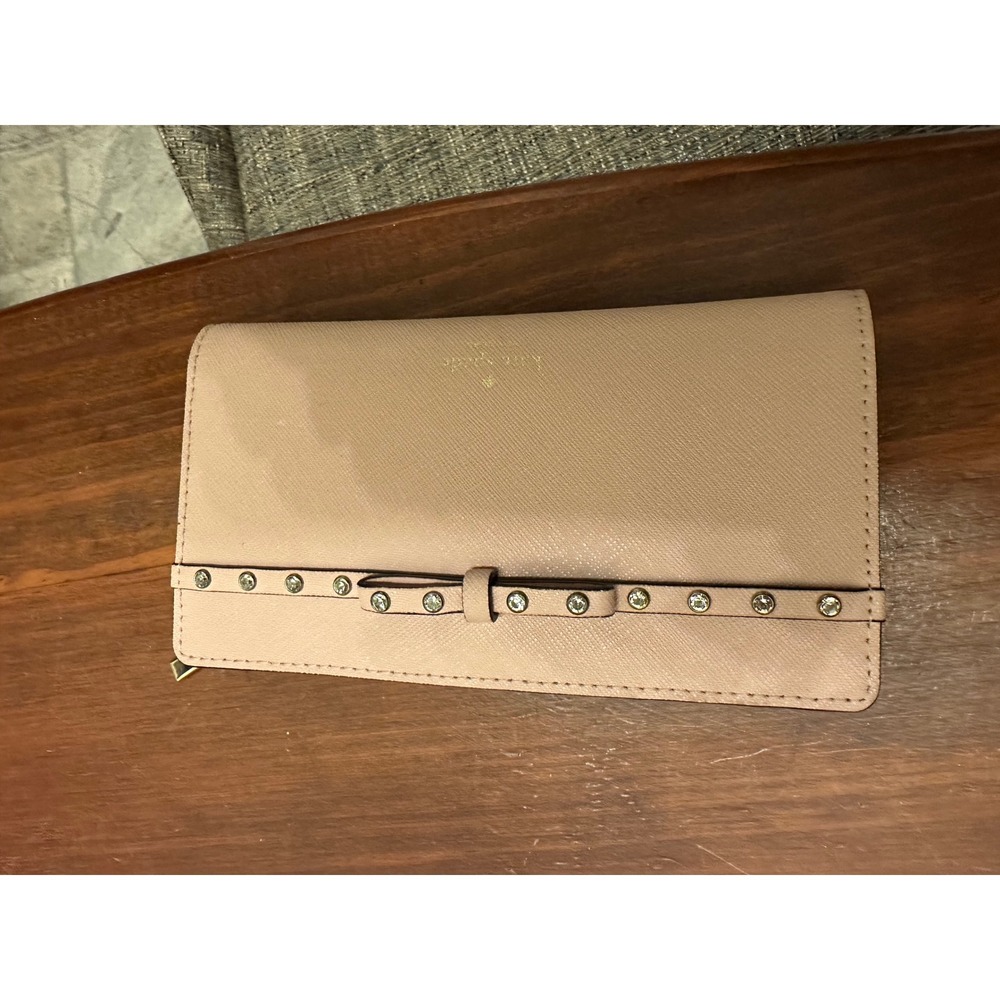Kate Spade Neda Bifold Wallet Pink Bow Rhinestone Embellished Zip Around VGUC